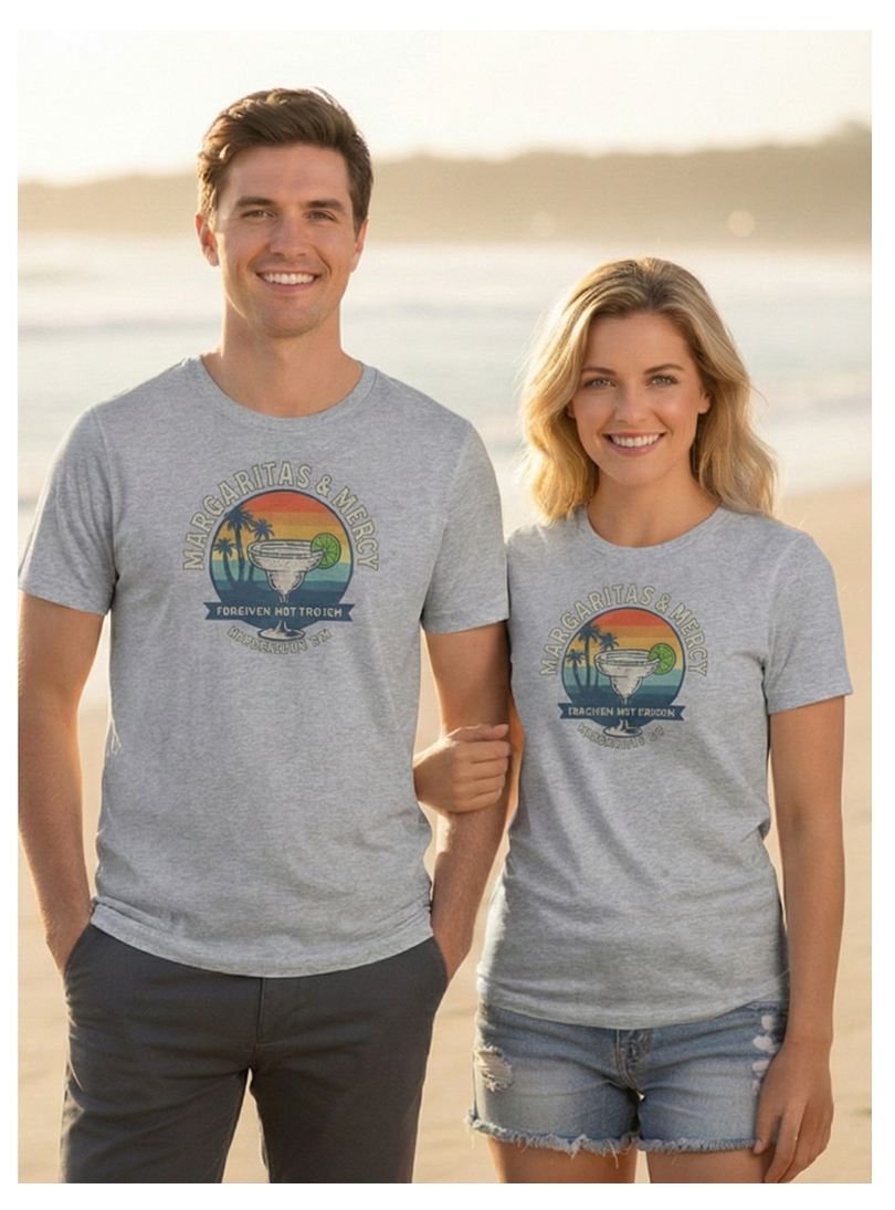 Margaritas & Mercy – Forgiven Not Frozen Premium Cotton Beach Faith Tee