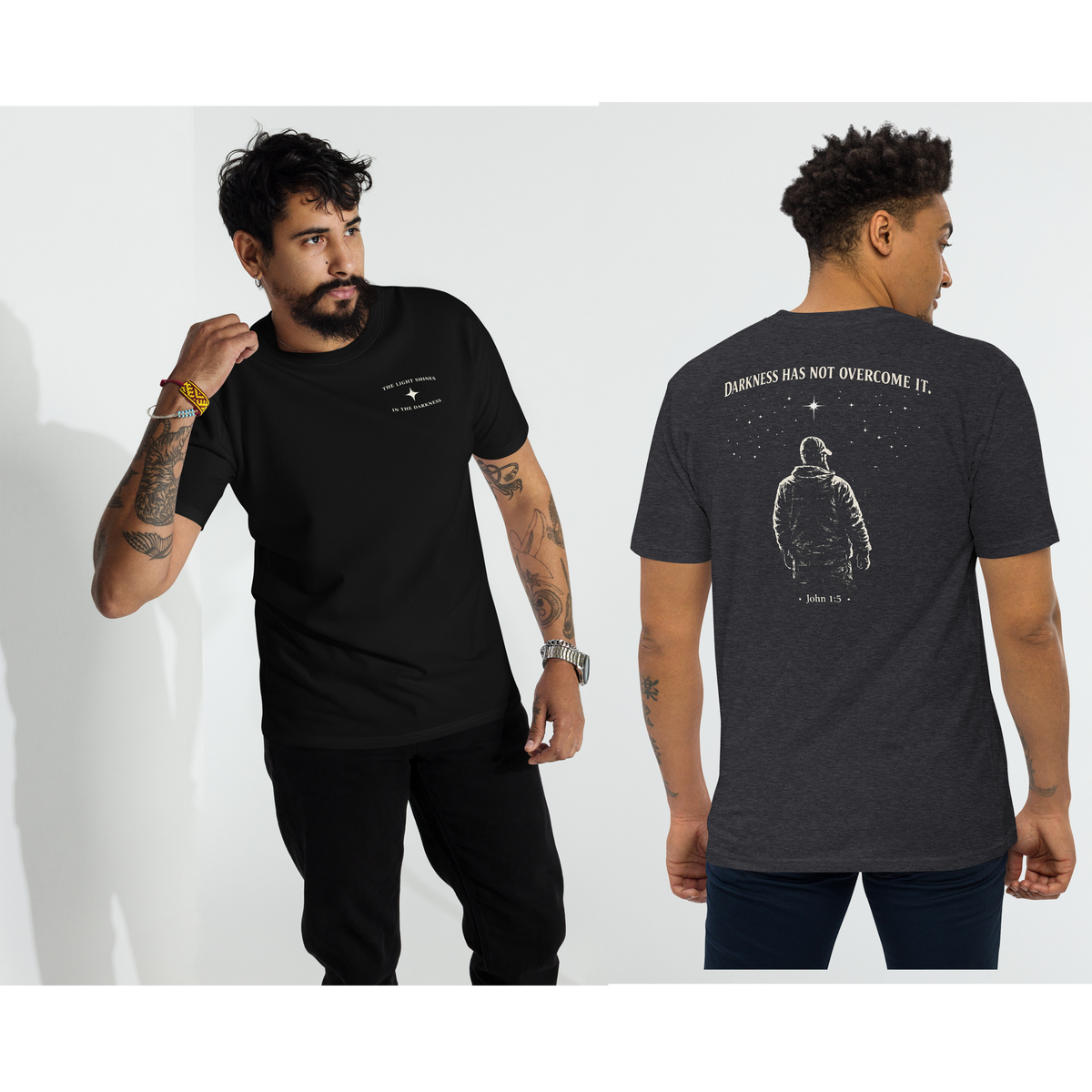 Light over Darkness John 1:5 Premium Faith Tee
