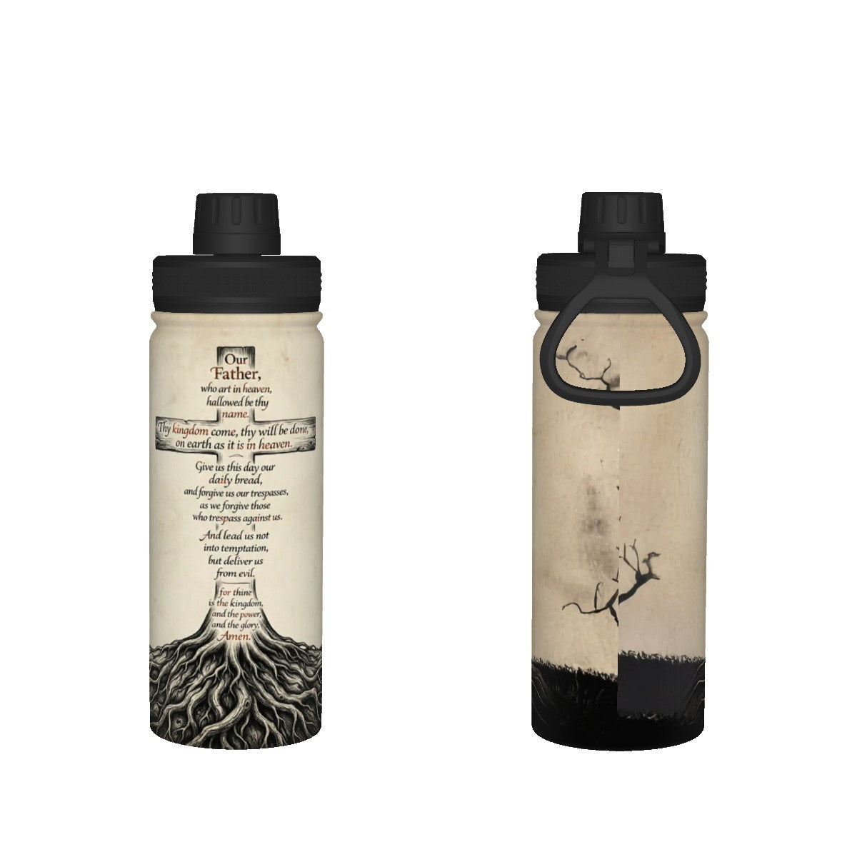 The Lord's Prayer Rooted - 18oz Insulated Water Bottle
