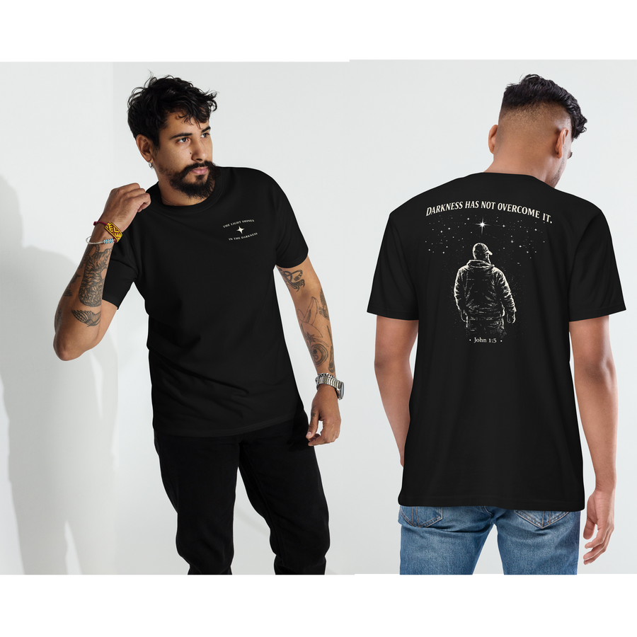 Patriotic Faith | Light over Darkness John 1:5 Premium Faith Tee T-Shirt | Liberty & Victory Co.