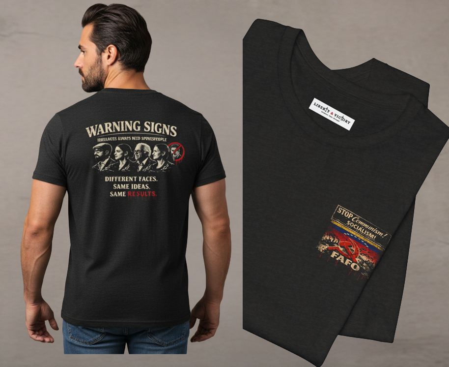 FAFO Downfall of Collectivism  — "Warning Signs" Political Satire Tee (Different Faces, Same Ideas)
