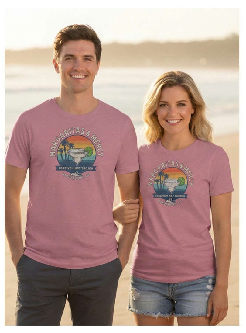Margaritas & Mercy – Forgiven Not Frozen Premium Cotton Beach Faith Tee