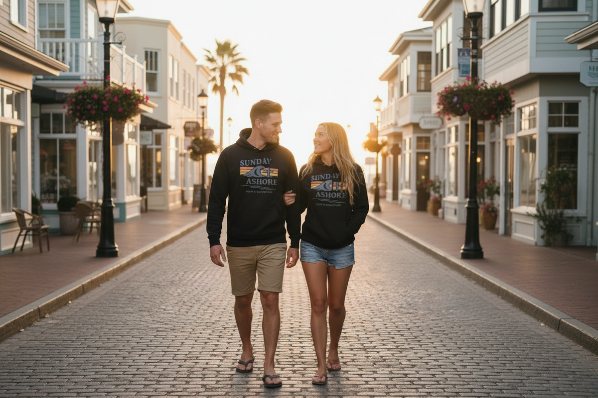 Sunday Ashore Sunset Hoodie – Premium Faith-Inspired Coastal Pullover