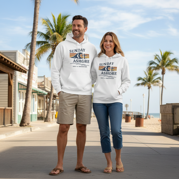 Sunday Ashore Sunset Hoodie – Premium Faith-Inspired Coastal Pullover