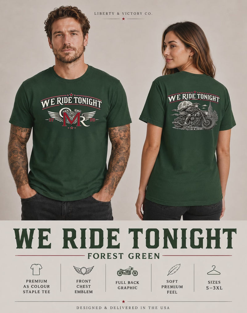 Patriotic T-Shirt | We Ride Tonight | Revere MC | OMR Winged Emblem | 1776–2026 | Liberty-In-One | Signature Line | Veteran-Owned | Liberty & Victory Co.
