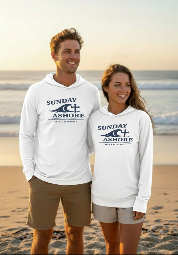 Sunday Ashore Hooded Long Sleeve Hooded Tee — Coastal Beach Lifestyle by Liberty and Victory Co