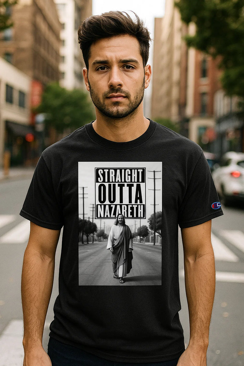 Straight Outta Nazareth Champion Adult Heritage Jersey Tee