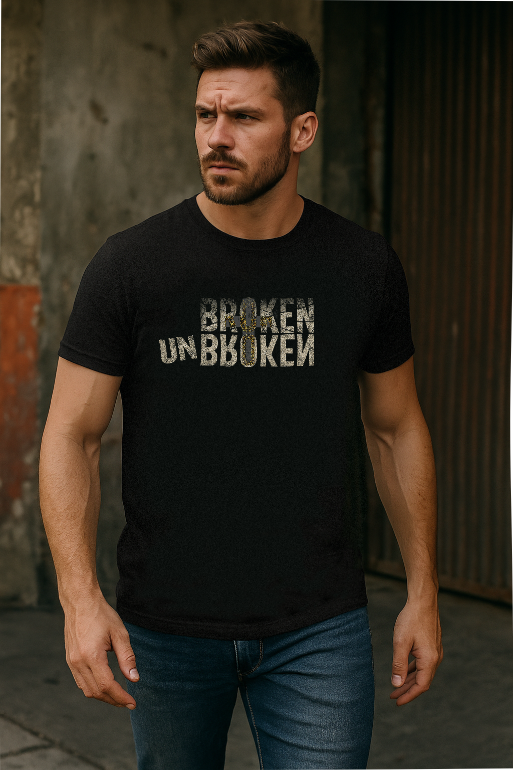 Unbroken – Distressed Americana Faith Forward Tee