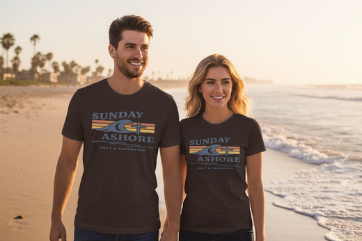 Christian Faith T-Shirt | Sunday Ashore Sunset Edition Coastal Tee | Liberty & Victory