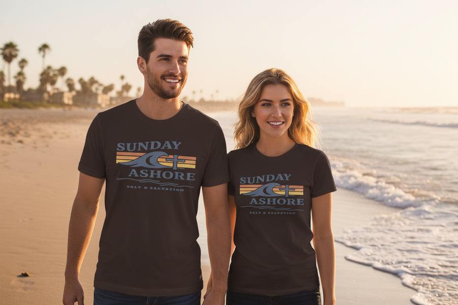 Christian Faith T-Shirt | Sunday Ashore Sunset Edition Coastal Tee | Liberty & Victory