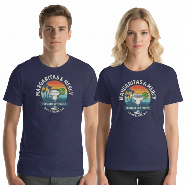 Margaritas & Mercy – Forgiven Not Frozen Premium Cotton Beach Faith Tee
